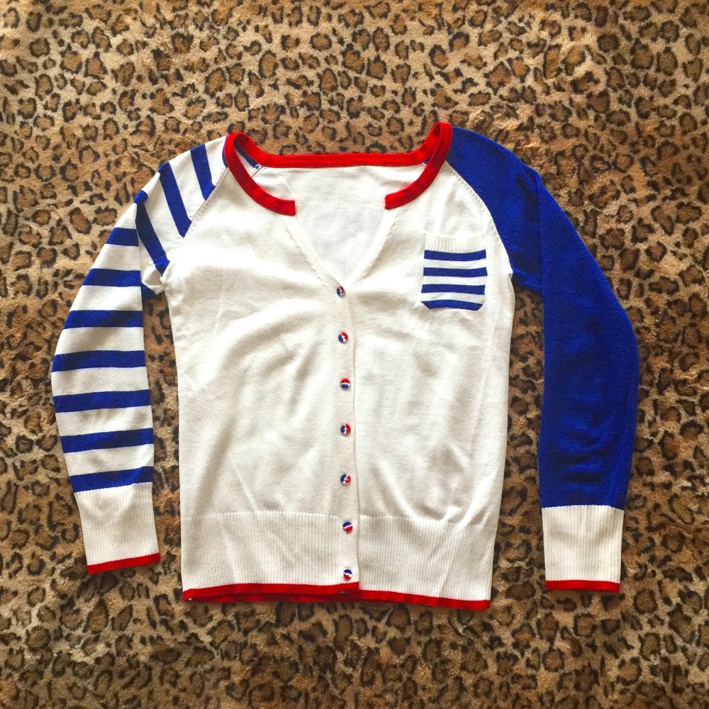 Soft Color Block Button Up Sailor Cardigan